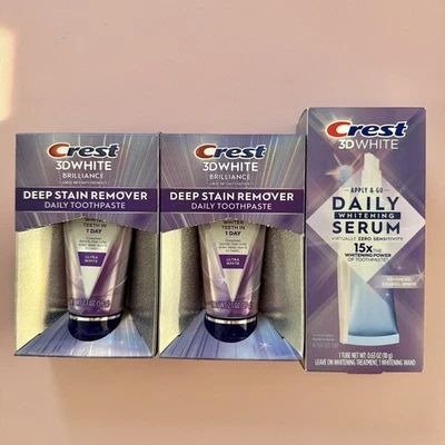 2 Crest 3D White Deep Stain Remover Toothpaste + Daily Whitening Serum Exp 2027 - Image 1 of 2