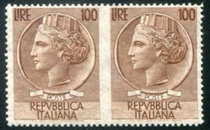 1955 Italia Repubblica Siracusana 100 lire coppia non dentellata in mezzo ** - Picture 1 of 1