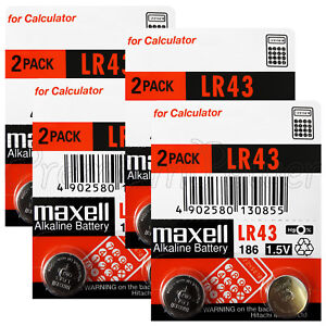 8 x Maxell Alkaline LR43 186 batteries 1.5V 1176A AG12 Calculator Pack of 2
