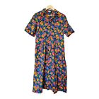 Vtg Maggie carol cotton floral midi shirt dress with pockets Sz small uk 8/10