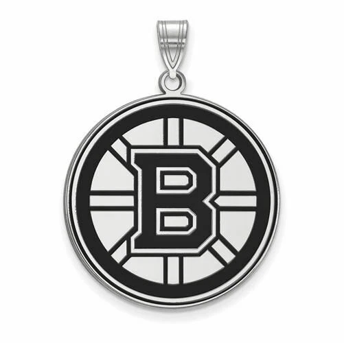 Sterling Silver NHL LogoArt Boston Bruins XL Enamel Pendant Ss044bri