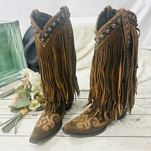 Stivali da cowboy Double D Ranch x Lane Prescott frange NUOVI rari taglia 10 USA - Foto 1 di 12