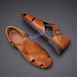 Roman Style Mens Closed Toe Sandals Buckle Flats Casual Business Shoes Summer Sz - Picture 1 of 28