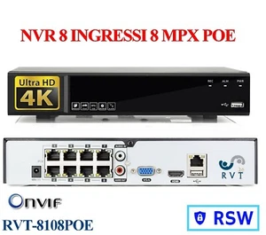 NVR 8 Canali POE 48v Fino a 8 Mpx H.265 HDMI P2P CLOUD alta risoluzione 4k - Foto 1 di 3