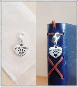 Herz Anhänger BEST FRIEND ♥ Hund Katze Pfote Schmuckzubehör Deko Charms Silber - Bild 1 von 4
