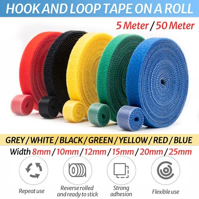 Double Sided Hook and Loop Tape Fastener 10mm 15mm 20mm 25mm Cable Ties Straps - Image 1 of 4