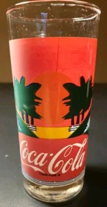 Coca-Cola tropische Palmen groß Glas Sonnenuntergang Strand Ozean 6,25 Zoll Cola - Bild 1 von 4