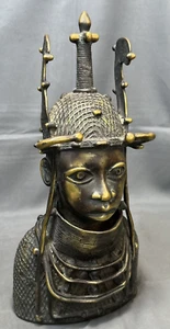 Fine Bronze Bust of King of Benin Nigeria 15"H X 7.5" X 5" Royal Cast Sculpture - Picture 1 of 17