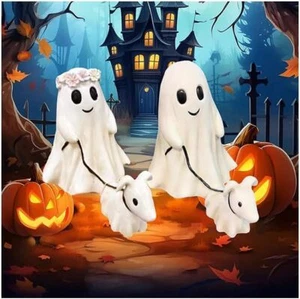 2 Pack Ghost Walking Dog Statue Spooky Ghost Dog Halloween Figurine Home Decor - Picture 1 of 16