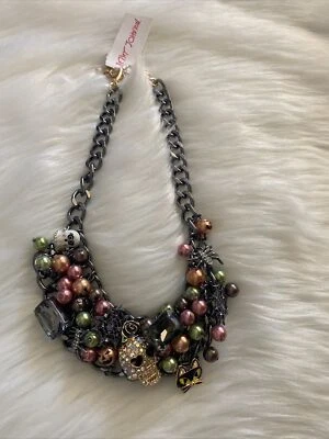 Collar Betsey Johnson Calavera de Azúcar Cristal Imitación Perla Halloween Calabaza Gato Nuevo con Etiquetas Foto 1 de 4