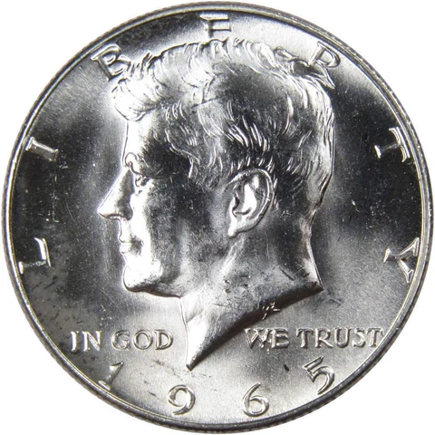 1965 Kennedy Half Dollar BU Uncirculated Mint State 40% Silver 50c US Coin Cover