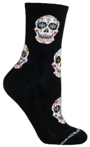 Wheel House Designs - Day Of The Dead on Black Socks - 9-11 - Picture 1 of 1
