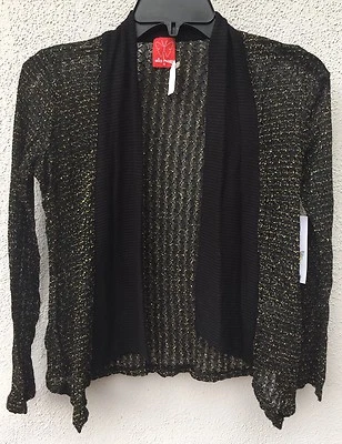 Cárdigan brillante negro dorado manga larga marca Ella Moss $90 nuevo con etiquetas niñas 10 Foto 1 de 3