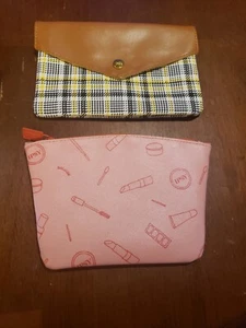Ipsy Glam Makeup Bag, Bag ONLY, Lot of 2 - Pink Zippered and Yellow/Black Plaid - Picture 1 of 8