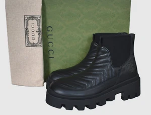 🆕️GUCCI Black QUILTED MATELASSE LEATHER CHELSEA ANKLE Women's Boots EU-38 US-8 - Picture 1 of 12