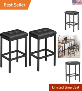 Backless PU Leather Bar Stools, Set of 2, 24.4 Inch Counter Height, Black Finish - Picture 1 of 10