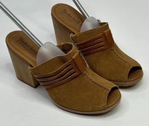 Timberland Earthkeepers Mule Block Heel Shoes Women’s 8 W Peep Toe Suede Brown - Picture 1 of 15