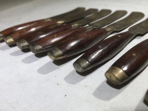 VINTAGE 5" Butter Knife Spreaders Brass Teak Wood Handle from Thailand set of 8 - Picture 1 of 7
