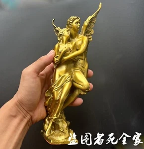 11.2" Brass Wings Angel Lover Statue Fly Side By Side Art Beauty Model Home Deco - Picture 1 of 6
