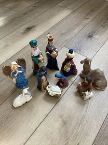 Vintage Christmas 10 piece Nativity Set Cracker Barrel Baby Jesus Mary Wisemen - Picture 1 of 9