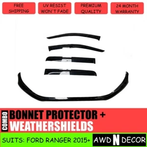 Bonnet Protector + Window Visors Weather shields to suit Ford Ranger PX3 2018+ - Picture 1 of 8