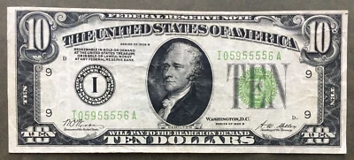 1928B  $10 FRN ✔ MINNEAPOLIS  ✔  [] Fr. 2002-I / LGS [] FANCY Ser#  I 05955556 A - Image 1 of 2