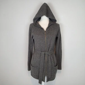 Neiman Marcus Hoodie m Cashmere Full Zip coat sweater cardigan belt charcoal - Picture 1 of 17