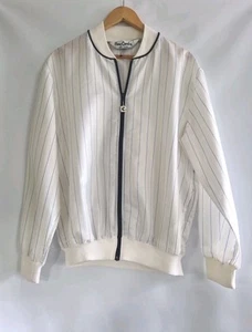 Vintage Pierre Cardin Jacket 80s White Blue Yellow Striped Lightweight L Men's - Picture 1 of 12