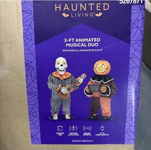 Haunted Living 3' Fuß animiertes musikalisches Duo Halloween Dekoration Kürbis Skelett - Bild 1 von 4