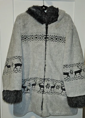 Abrigo Nordic Lights para mujer XL piel sintética con capucha estampado de reno chaqueta de invierno cálido Foto 1 de 4