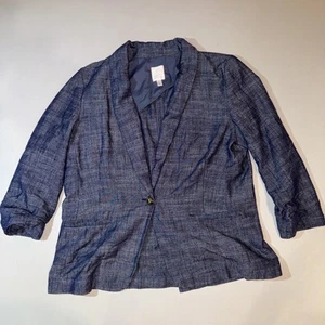 Lauren Conrad LC Womens Jacket Blazer Blue Chambray Ruching Sleeve Size Large - Picture 1 of 8
