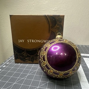Jay Strongwater 5 1/2" Purple Jeweled Swarovski Crystal Ball Ornament 2002 L2 - Picture 1 of 11