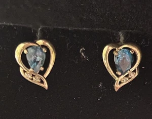 Pendientes y diamantes cuerpo a cuerpo lágrima Londres topacio azul oro amarillo de 14 k - Imagen 1 de 6