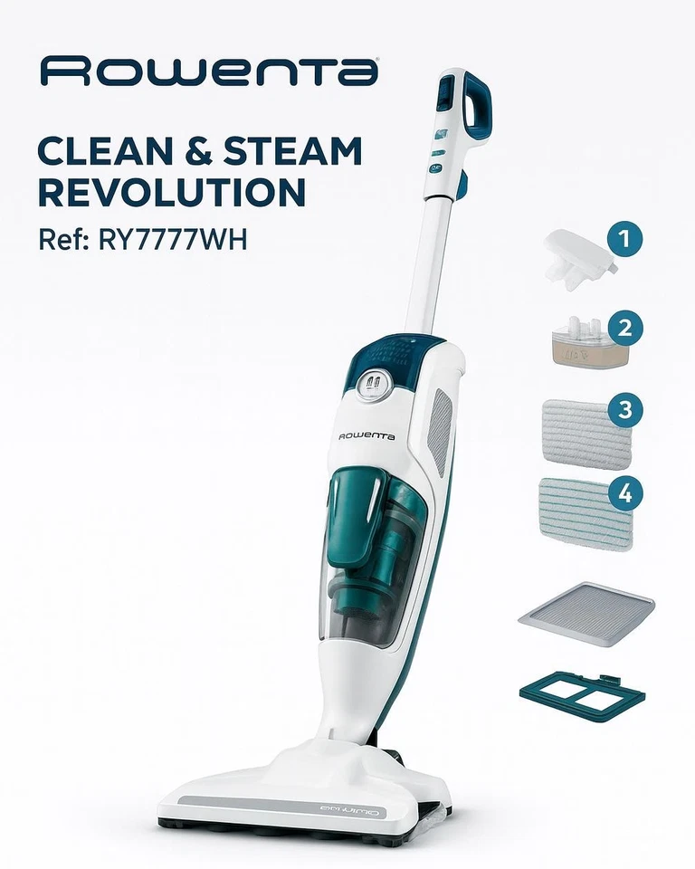Rowenta Clean & Steam Revolution RY7777WH – Aspirapolvere e Scopa a Vapore 2 in - Image 1 of 1