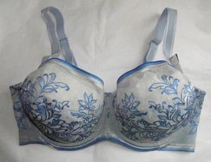 NWT Wacoal 38DD Blue Bra 851340 Floral NET EFFECT Underwire Embroidered FEMININE - Picture 1 of 5
