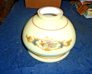 (1) Vintage Custard Glass Shade Floral Red Blue Stripe - Picture 1 of 2