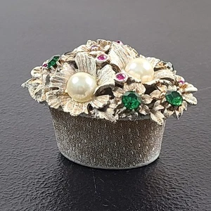 Portagioie vintage Florenza cesto di fiori anello - coperchio perle e strass - Foto 1 di 23