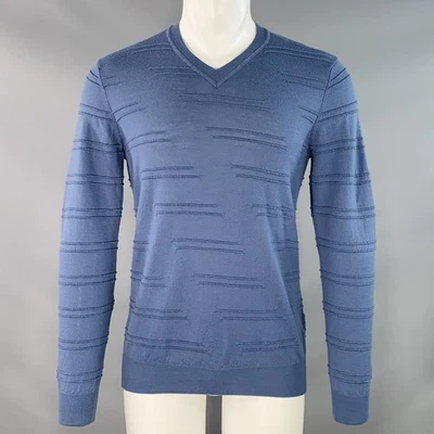 Pullover ARMANI COLLEZIONI Talla M Azul Texturizado Lana Virgen Cuello en V Foto 1 de 4