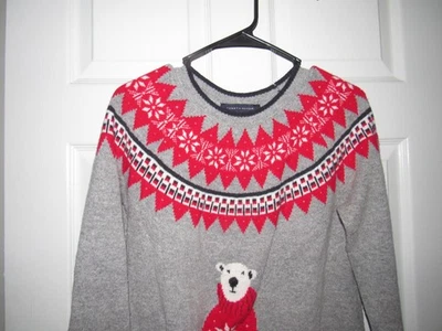 TOMMY HILFIGER Mujer Pequeño Vacaciones Navidad Suéter Oso Polar Gris Rojo Blanco Foto 1 de 4