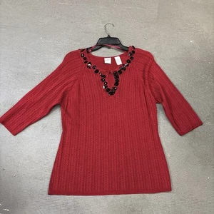 Emma James Red Crotchet Knit Lined Long Sleeve Top Women’s Size XL Shirt - Picture 1 of 5
