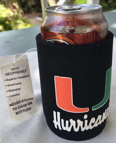 UNIVERSITY OF MIAMI FLORIDA-HURRICANES-NEOPRENE CAN COOLER with RUBBER BOTTOM Cover