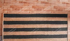 Beige Jute Handwoven Boho Area Rug With Black Stripes /Large Area Rug, Boho Rug - Picture 1 of 9