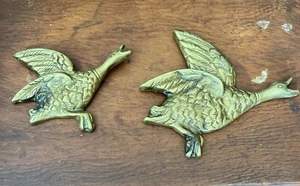 2 Vintage Brass Ducks/ Geese Wall Decor Art MCM Metal - Picture 1 of 3