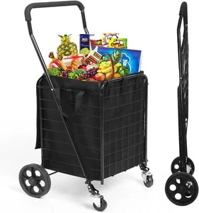 Collapsible Shopping Cart with Swivel Wheels & Waterproof Liner for Groceries - Picture 1 of 9
