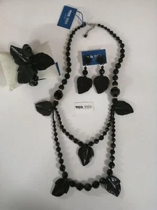 Parure mia mia donna Collana E Orecchini In Onice Nero No Bracciale - Foto 1 di 3