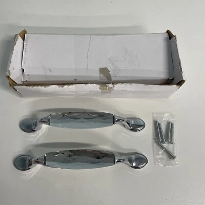 Pack de 2 Manijas de Armario de Cristal Tiradores Manija de Vidrio Cromo Plateado 5" Tornillo Espacial Foto 1 de 4