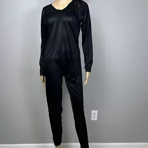 Vintage Cheetah By Mervyns One Piece Size Large Second Skin Satin Bodysuit Black - Bild 1 von 9