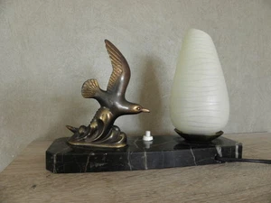 TABLE LAMP figurine Birds vintage french marble ART DECO lamp Licht Bauhaus vtg - Picture 1 of 6