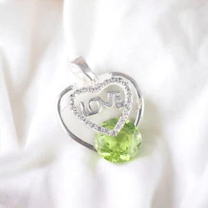 Peridot Cubic Zirconia Gemstone Pendant 1.10" Inch , 925 Sterling Silver - Picture 1 of 7