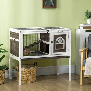 Rabbit Hutch Guinea Pig Cage w/ Removable Tray, Openable Roof - Picture 1 of 11